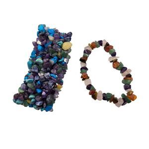 Vintage Gemstone Chip Stretch Bracelet Lot of 2 Turquoise Amethyst Multi
